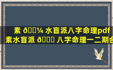 素 🐼 水盲派八字命理pdf「素水盲派 🐕 八字命理一二期合订本」